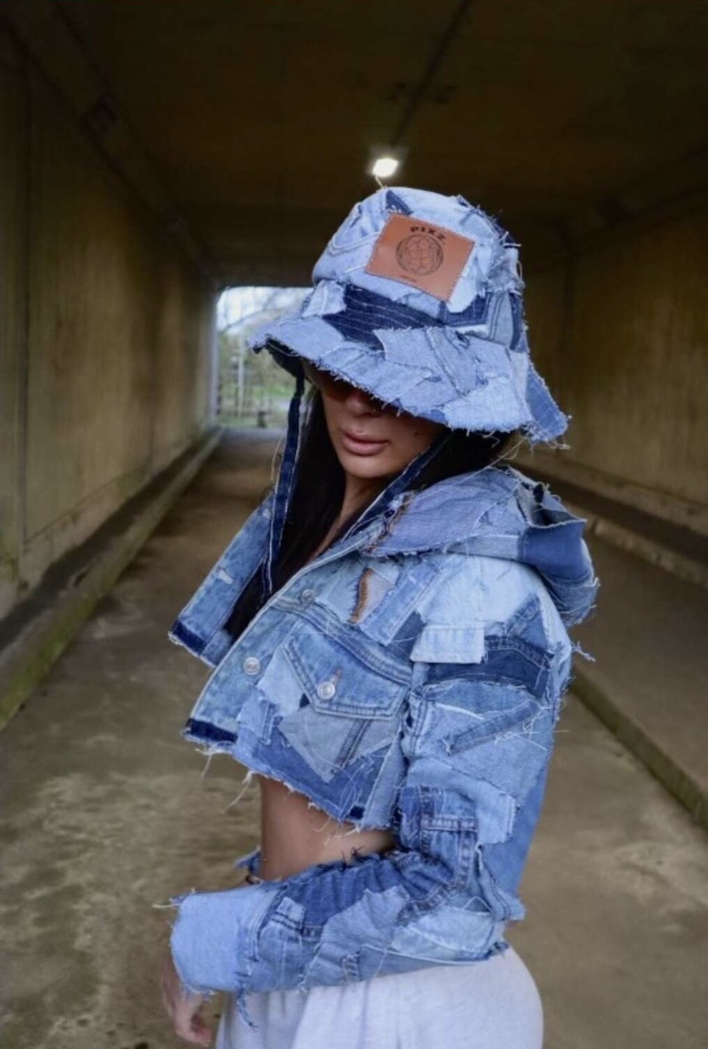 cropped patchwork denim jacket