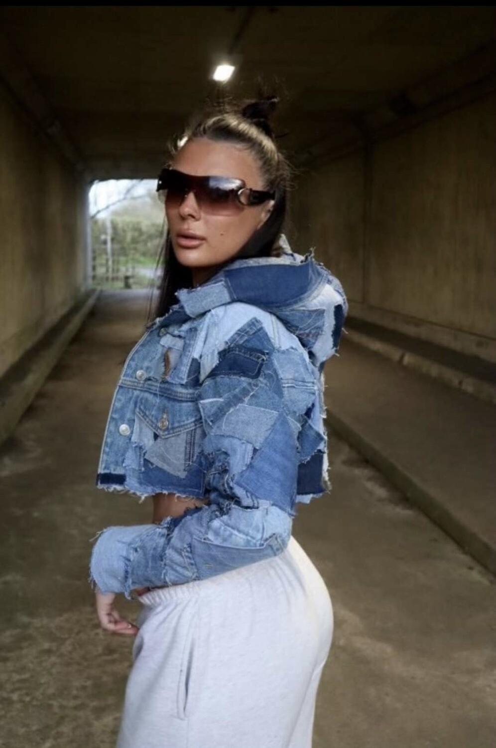cropped patchwork denim jacket