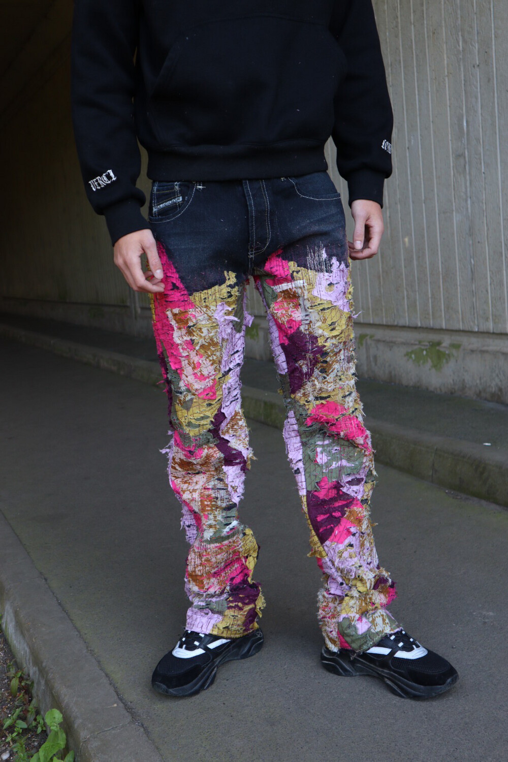 black textured jeans