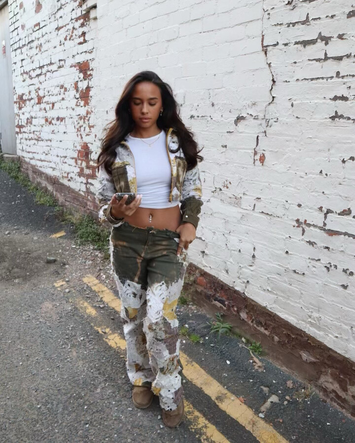 khaki denim 2 piece set