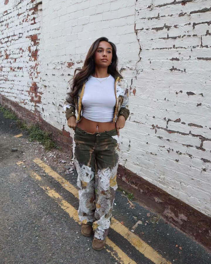 khaki denim 2 piece set