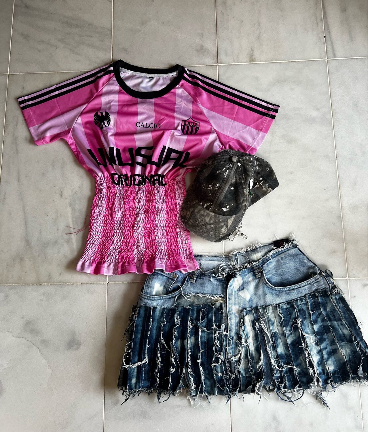 bleached denim skirt