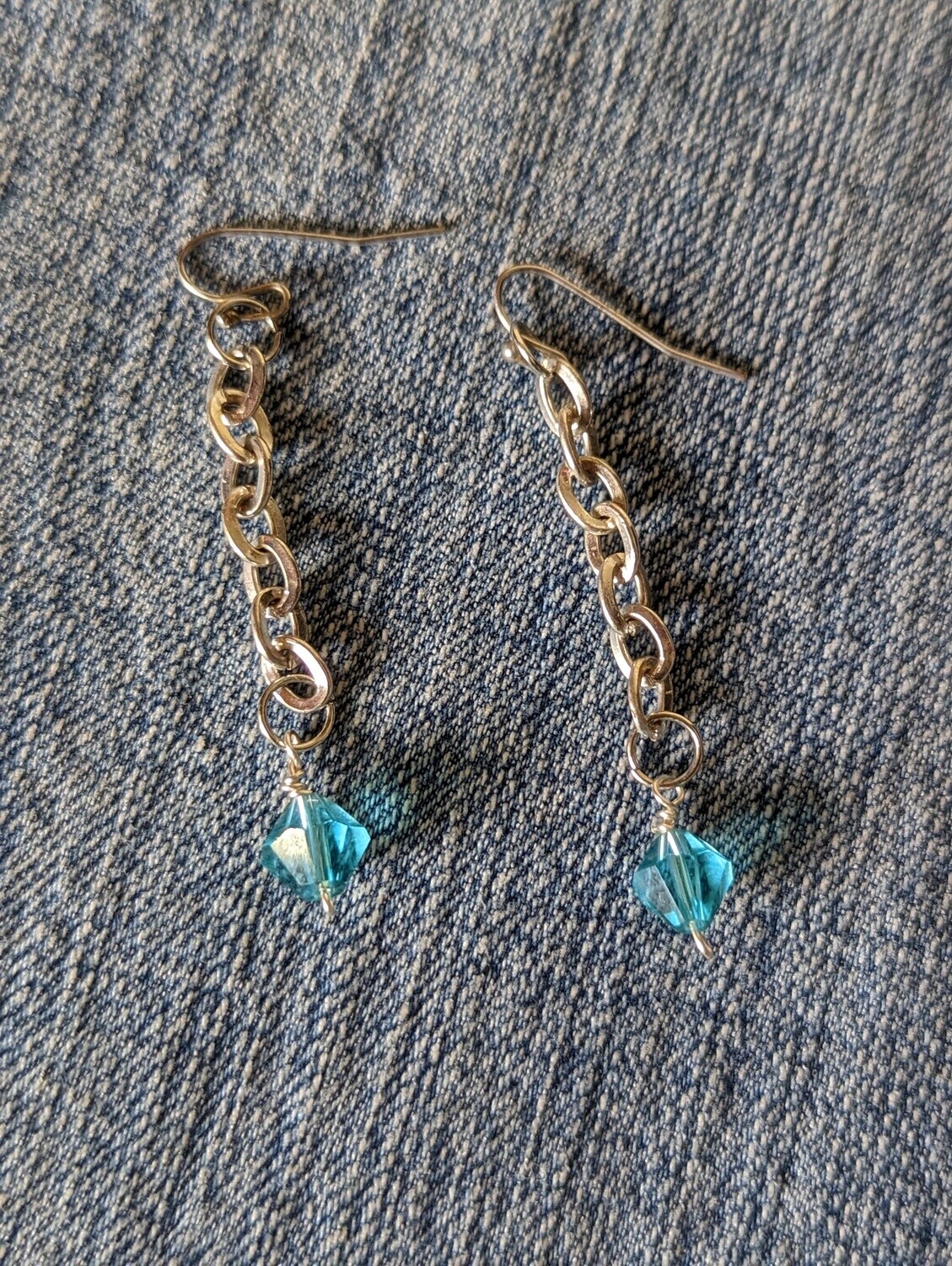 Silver chunky chain birthstone earrings, blue topaz link earrings, gemstone dangle earrings