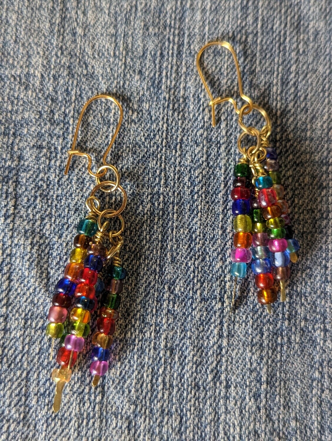 Gold plated Rainbow beaded frindge dangle earrings &quot;Rainbow dangle&quot;