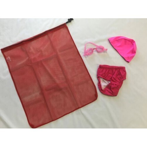 Learn to Swim Bundle, Mesh Storage Bag, Classic Goggles, Lycra Swim Cap, Swim Nappy Re Usable Enviro Friendly