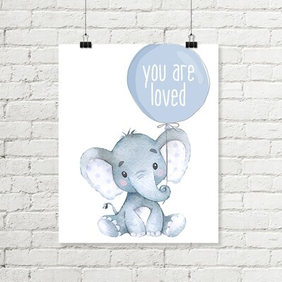 Elephant Nursery Printable Art, You Are Loved Balloon Print, Safari Decor