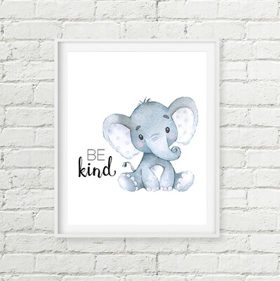 Blue Elephant Be Kind Printable Wall Art, Baby Shower Gift, Boys  Safari Nursery Decor