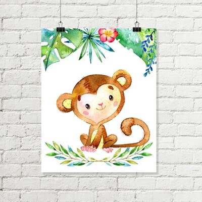 Monkey Safari Nursery Printable Wall Art, Baby Jungle Animal Room Decor