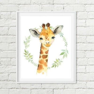 Giraffe Printable Nursery Art, Safari Jungle Animal Gender Neutral Art