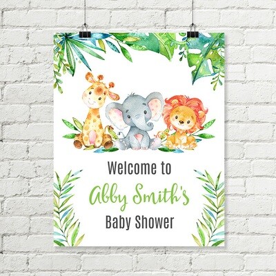 Safari Baby Shower Printable Welcome Sign Giraffe, Elephant, Lion Jungle Animals