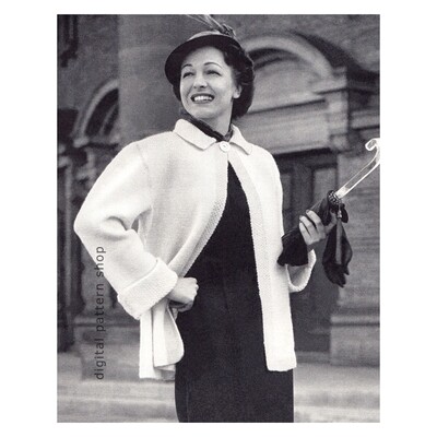 1940s Swing Jacket Knitting Pattern for Women, One Button Sweater