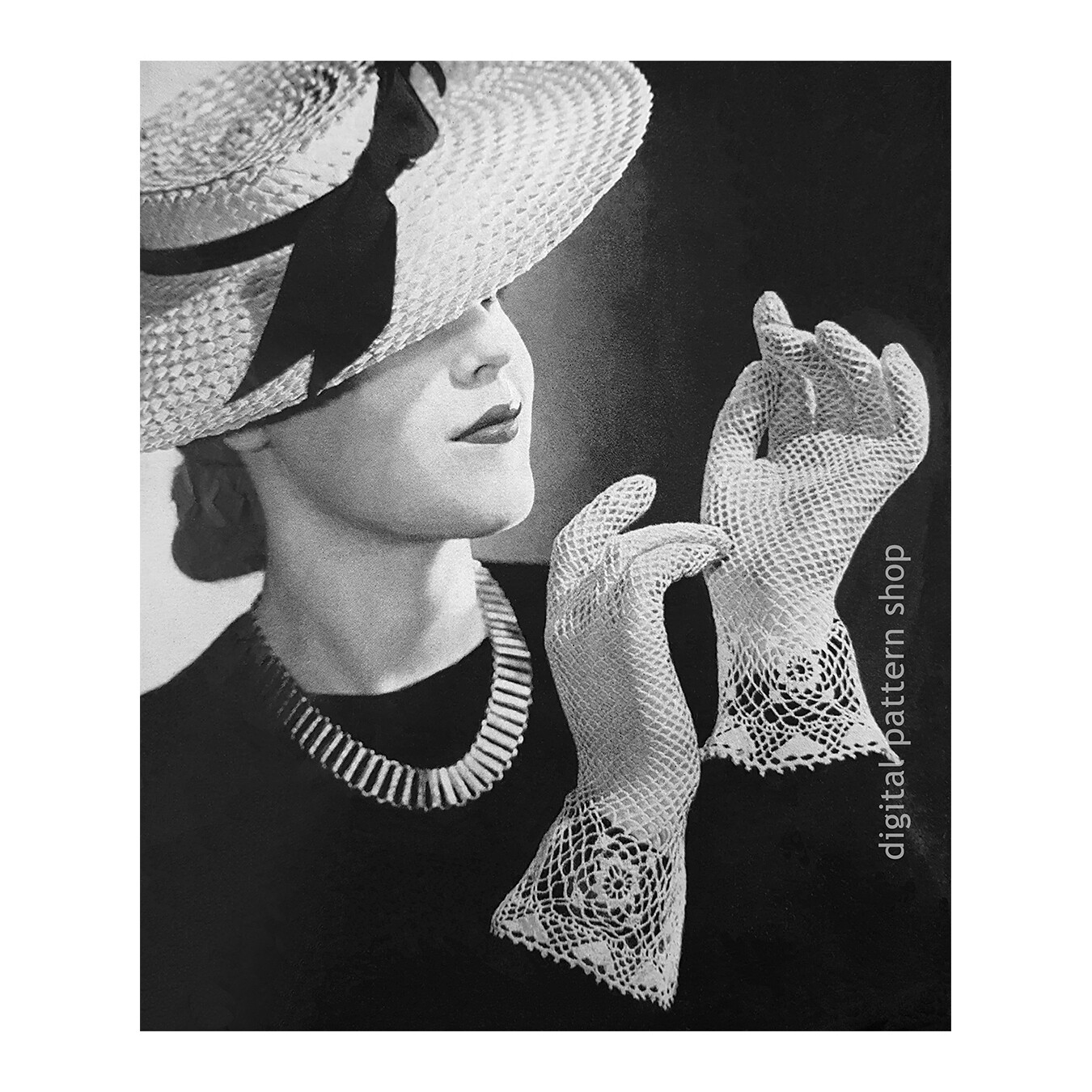 1940s Lacy Gauntlet Gloves Crochet Pattern, Wedding Gloves
