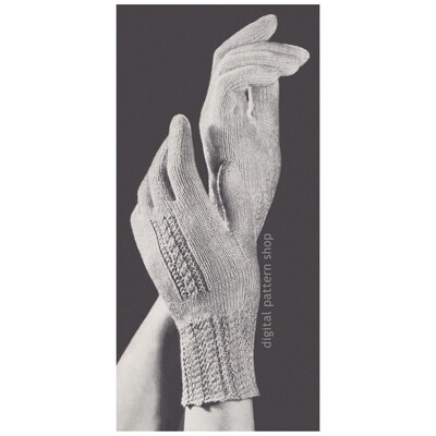1940s Gloves Knitting Pattern for Women Cable Top Wedding Gloves
