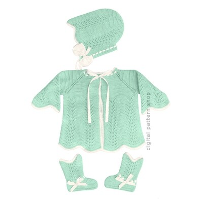 Baby Knitting Pattern Girls Raglan Sweater Set Scallop Hem