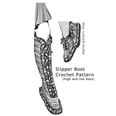 1960s High Laced Boot and Low Laced Slipper Crochet Pattern