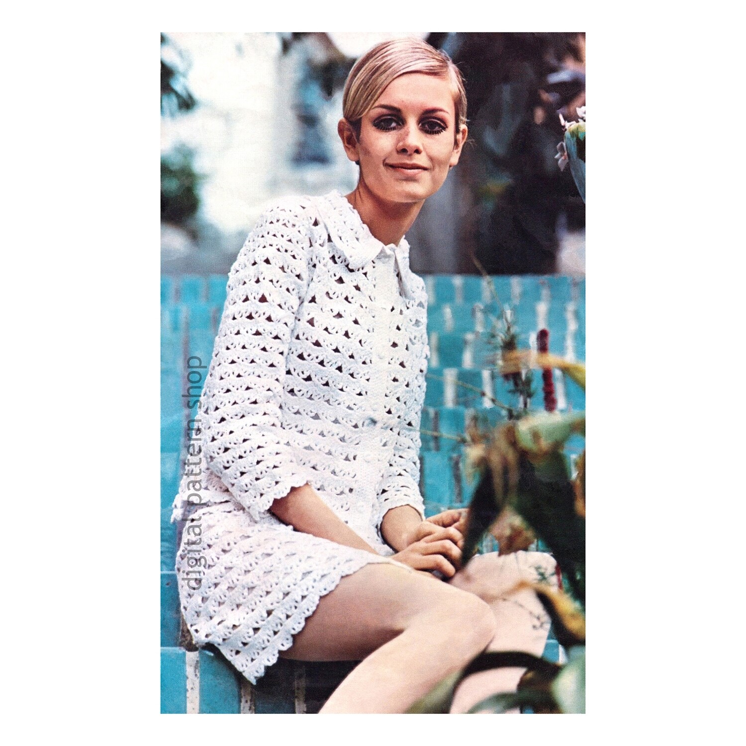 1960s Jacket and Mini Skirt Crochet Pattern, Easy Shell Stitch Suit