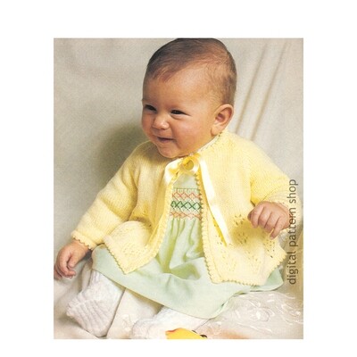 70s Baby Knitting Pattern Matinee Jacket Raglan Sweater Picot Edge