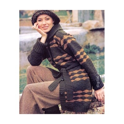 1970s Sweater Coat Crochet Pattern for Women Knit Trim
