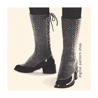 1970s Lacy Spats Crochet Pattern Back Laced Leg Warmers