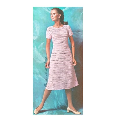 70s Fit and Flare Dress Crochet Pattern for Women Lacy Dress