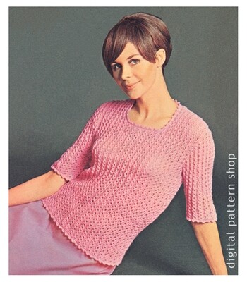 1960s Lace Sweater Knitting Pattern for Women Pullover Top