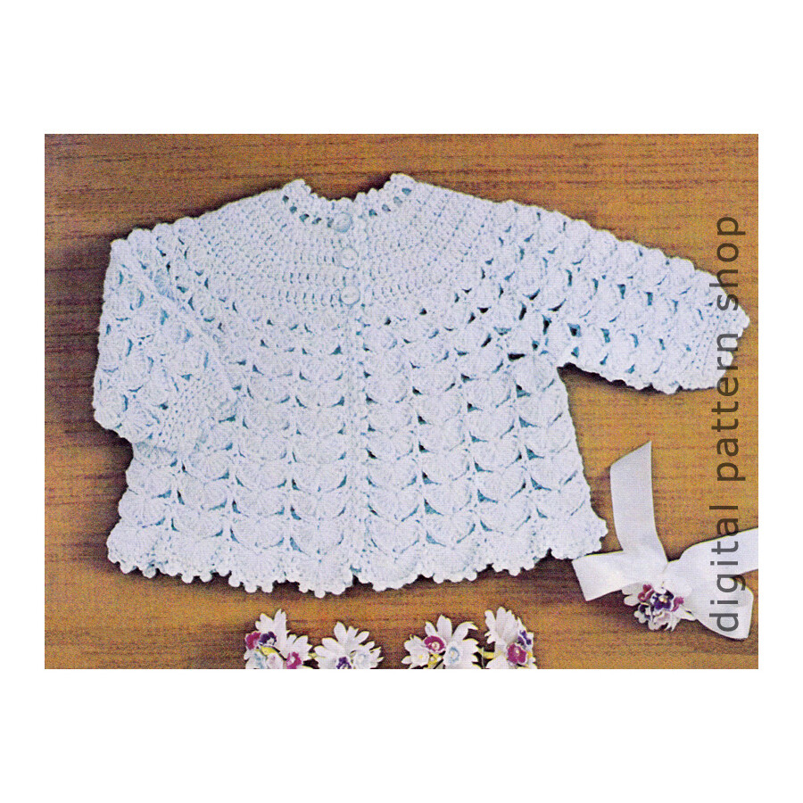 70s Baby Round Yoke Sweater Crochet Pattern Matinee Jacket