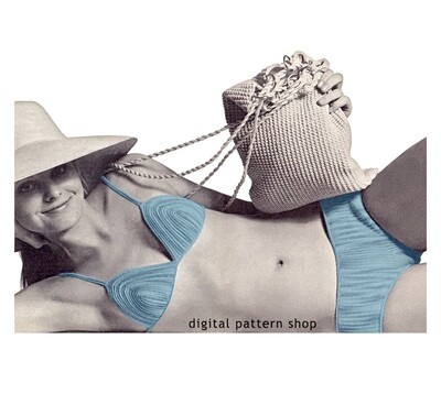 1970s Bikini and Bag Crochet Pattern Swimsuit Bikini Top