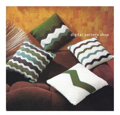 1970s Chevron Pillow Crochet Pattern Ripple Zig Zag Cushion Covers