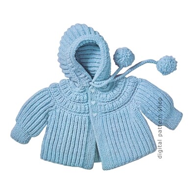 1960s Baby Hoodie Jacket Knitting Pattern, Boy or Girl Sweater