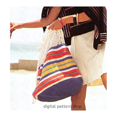 Beach Bag Crochet Pattern Large Drawstring Bag Striped Mesh Tote