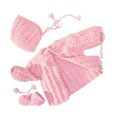 1960s Baby Sweater Set Crochet Pattern Bonnet, Booties Layette