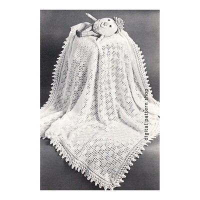 1970s Baby Blanket Knitting Pattern Lacy Shawl Wrap Blanket