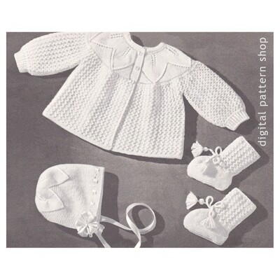 Vintage Baby Leaf and Lace Sweater Set Knitting Pattern