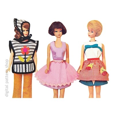 70s Barbie Doll Apron Sewing Pattern Smock and Half Apron