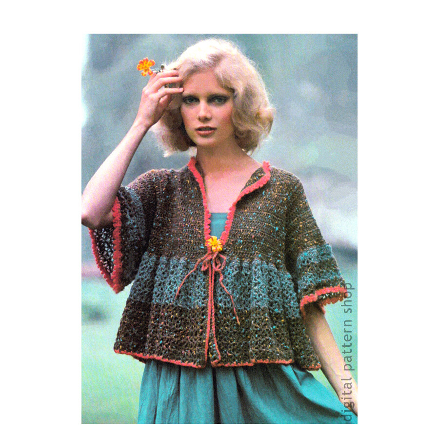 1970s Smock Top Crochet Pattern for Women Sweater