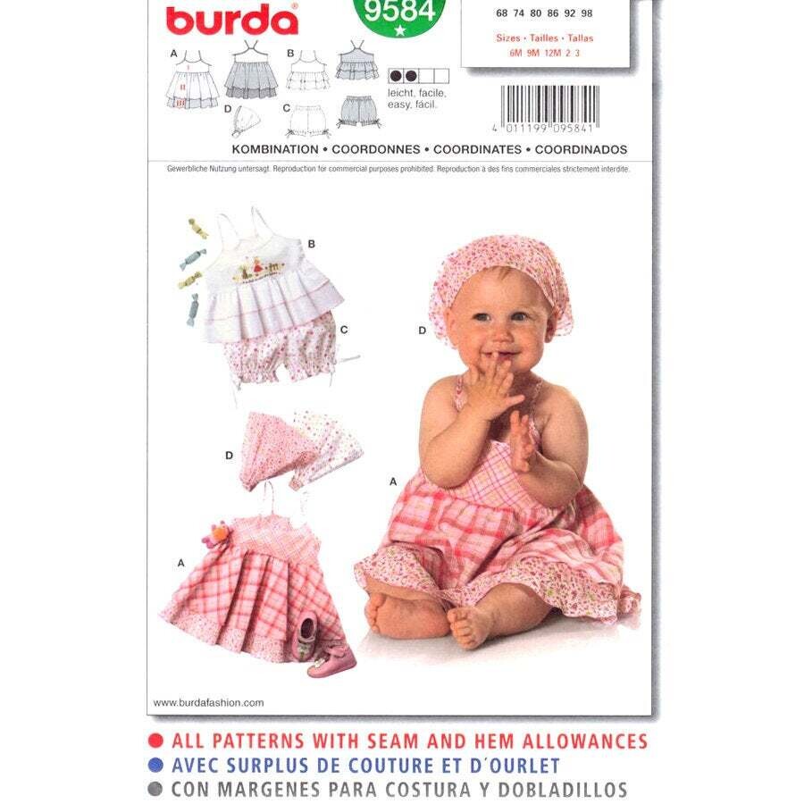 Burda 9584 Baby Pattern Girls Ruffle Dress, Top, Bloomer Panties