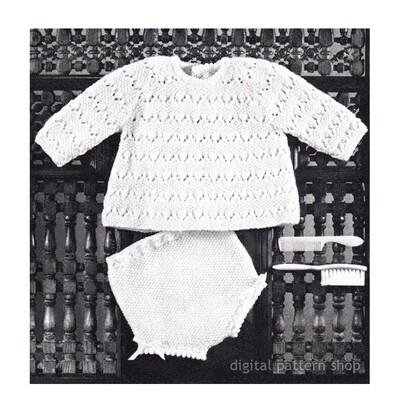 1960s Baby Angel Top, Knickers Knitting Pattern Diaper Cover