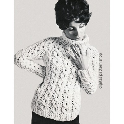 1960s Bulky Sweater Knitting Pattern for Women Mock Cable