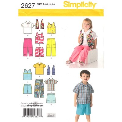 Simplicity 2627 Toddler Pattern Top, Vest, Pants, Shorts