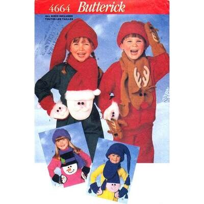 Butterick 4664 Kids Accessory Pattern Holiday Hat, Mitts, Scarf
