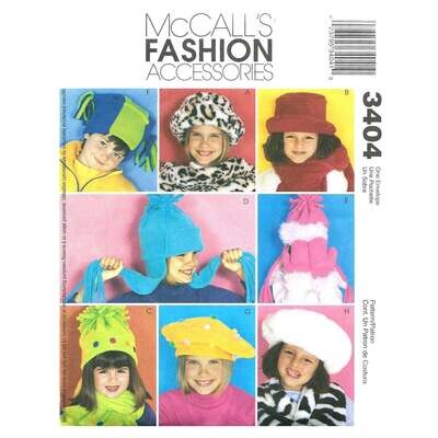 McCall's 3404 Kids Fleece Accessories Kids Pattern Hat, Scarves, Mitts
