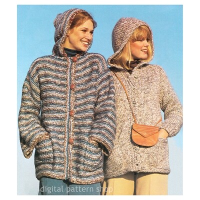 Hooded Jacket Knitting Pattern for Women Striped Sweater Coat