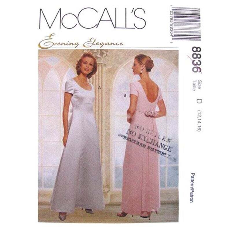 McCall's 8836 Low Back Evening Dress Pattern Wedding Gown