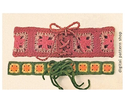 70s Granny Square Belt Crochet Pattern Laced Cinch Belt, Hip Belt