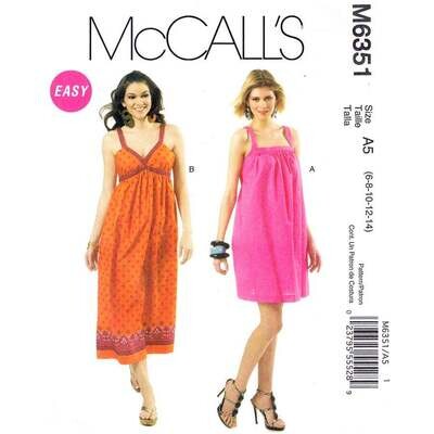 McCall's 6351 Low Back Dress Pattern Shoulder Strap Sundress