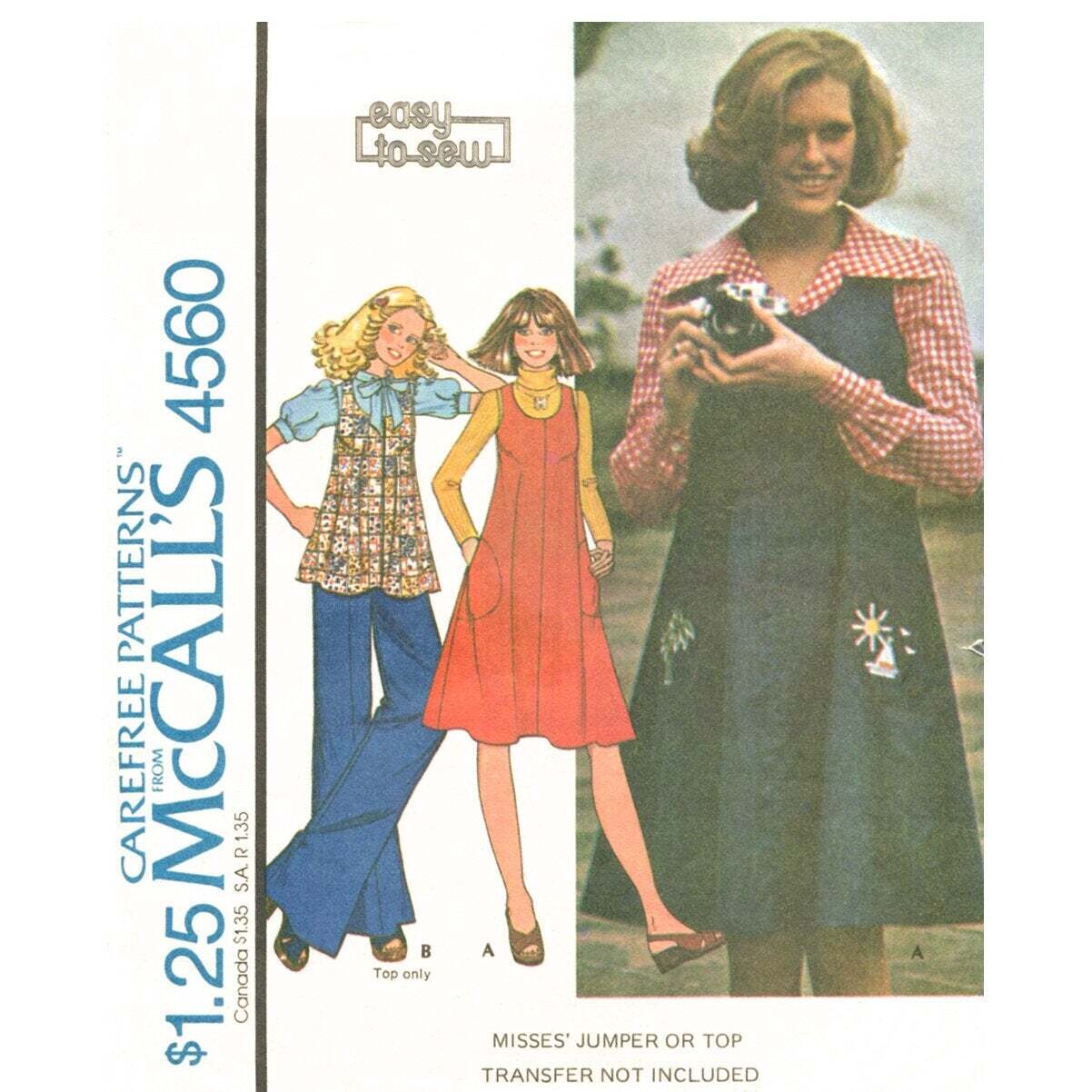1970s Flared Jumper or Top Pattern McCall's 4560 Dress