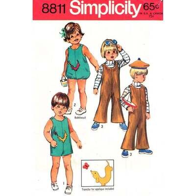 70s Jumpsuit Overalls, Bubblesuit Romper Pattern Simplicity 8811 Toddler Size 3