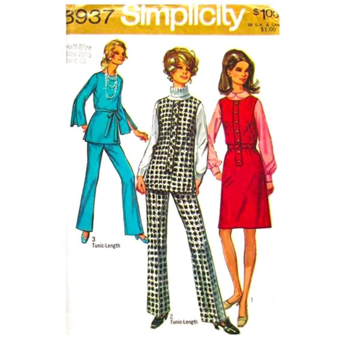 1970s Jumper, Tunic, Pants Pattern Simplicity 8937 Plus Size 20