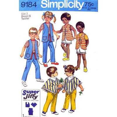 70s Toddler Poncho, Vest, Pants Pattern Simplicity 9184 Size 2