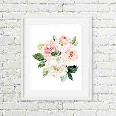 Blush Pink Floral Bouquet Printable Art, Gift or Nursery
